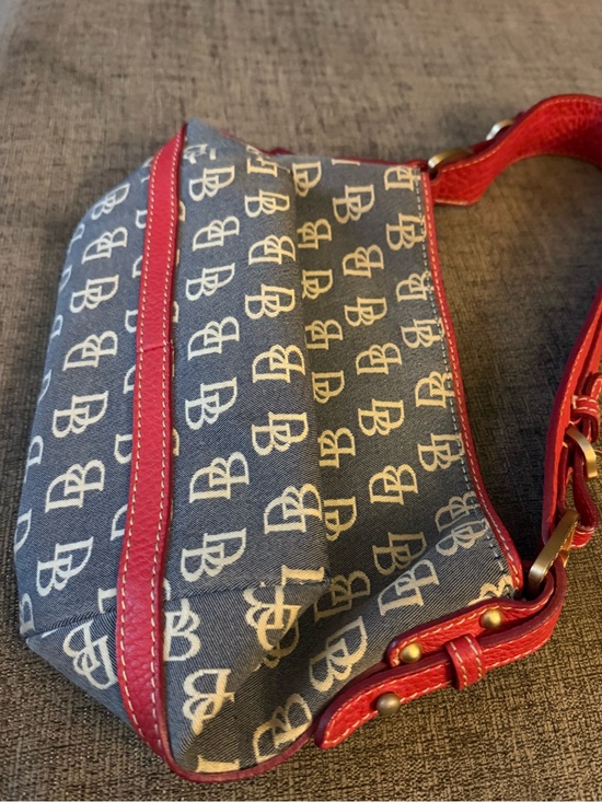Dooney & Bourke Handbags - Dooney & Bourke Blue Logo Shoulder Bag with Red Trim